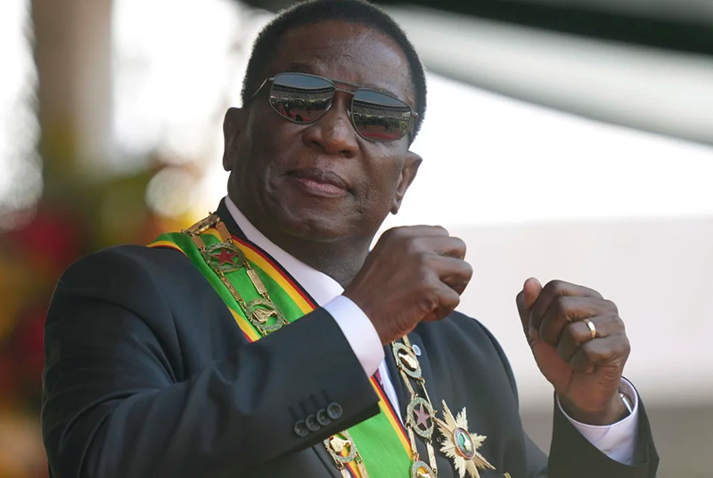 President Emmerson Mnangagwa gestures during his inauguration ceremony at the National Sports Stadium in the capital, Harare, Monday, Sept. 4 2023