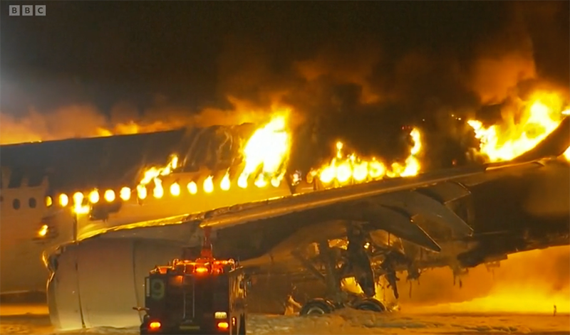 Planes collide and catch fire at busy Japan airport, killing 5; Hundreds evacuated safely