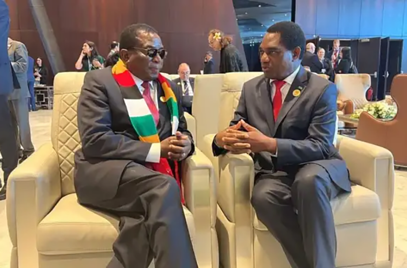 President Emmerson Mnangagwa with Zambia counterpart Hakainde Hichilema