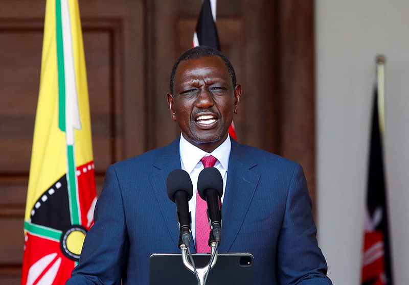 Kenya's President William Ruto speaks at a press conference where he announced spending cuts in government after protests against Kenya's proposed finance bill 2024/2025, in Nairobi