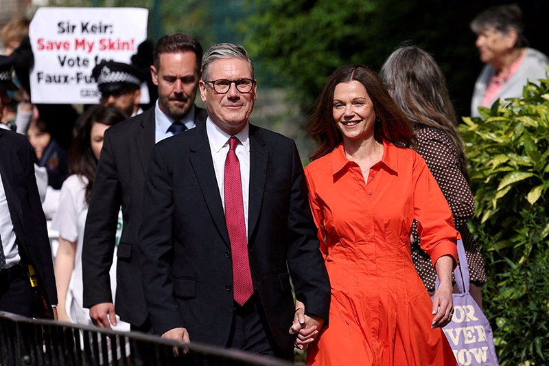 Labour Party leader Keir Starmer and his wife Victoria Starmer 