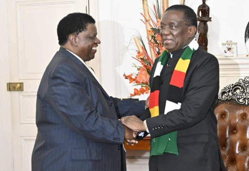 Namibia's labour minister Utoni Nujoma meets Emmerson Mnangagwa