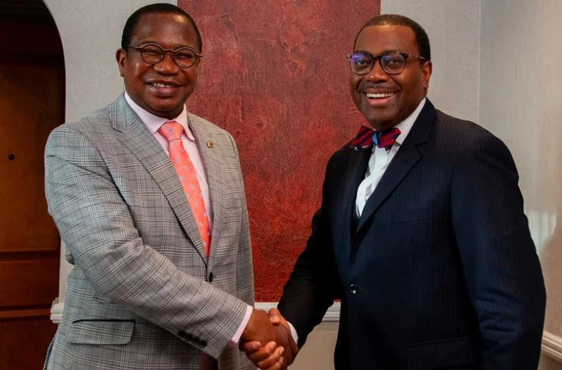 Zimbabwe Finance Minister Mthuli Ncube with Africa Development Bank president Akinwumi Adesina