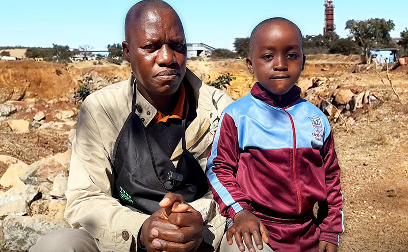 Gordon Sibanda, who worked in one of Zimbabwe’s artisanal mines, pictured with his grandson