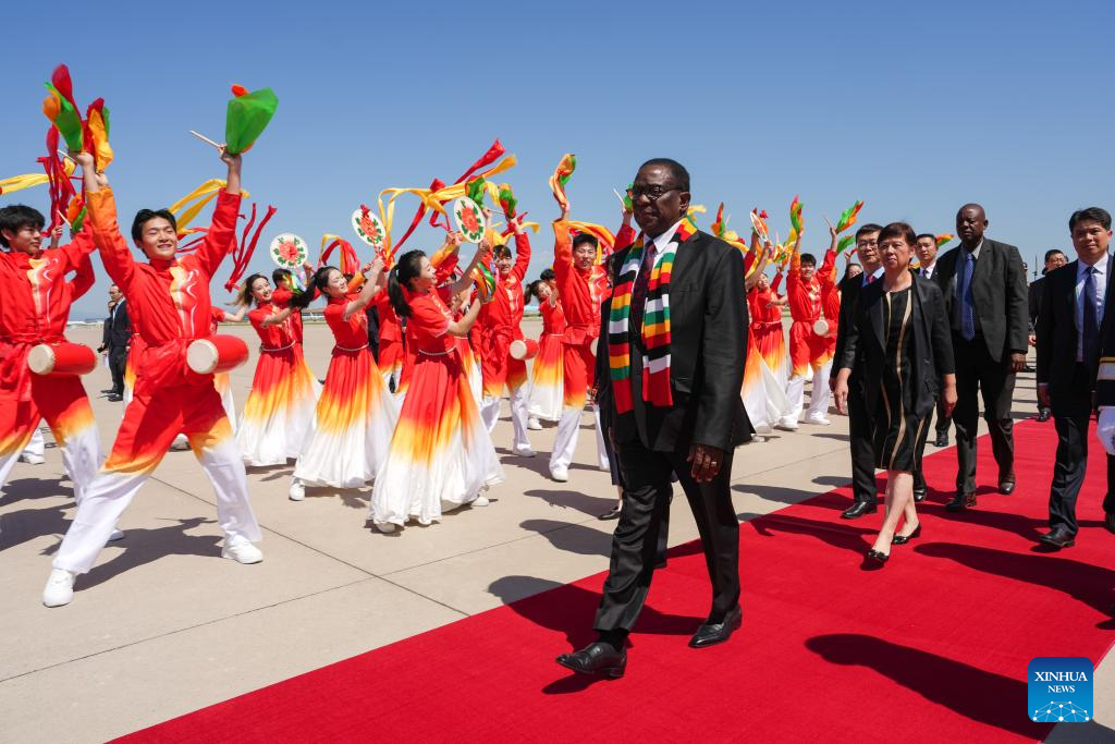 Zimbabwean President Emmerson Mnangagwa arrives in Beijing, capital of China, Sept. 1, 2025