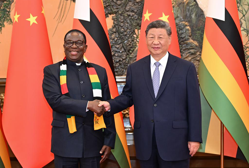 Chinese President Xi Jinping meets with Zimbabwean President Emmerson Mnangagwa