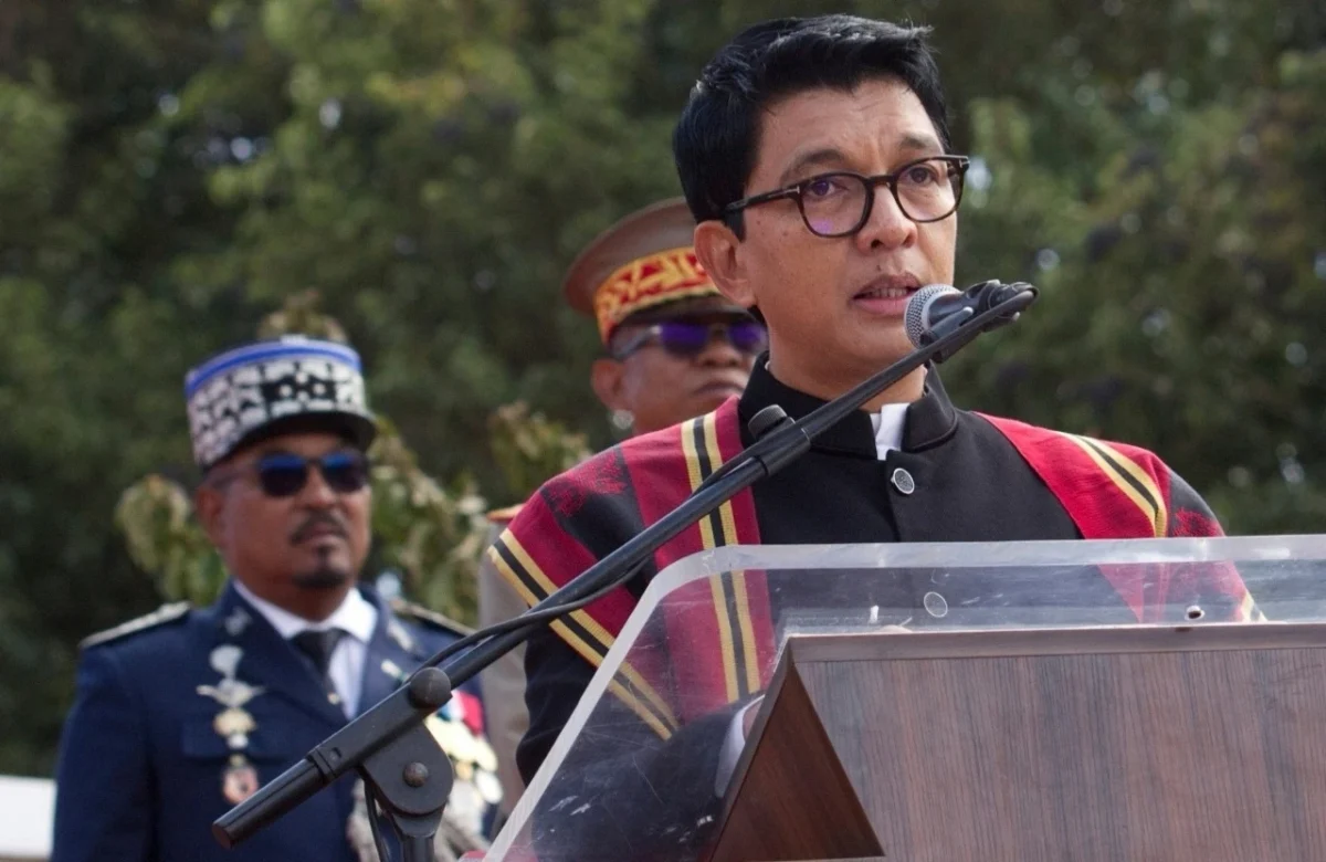 President Andry Rajoelina addresses a state ceremony