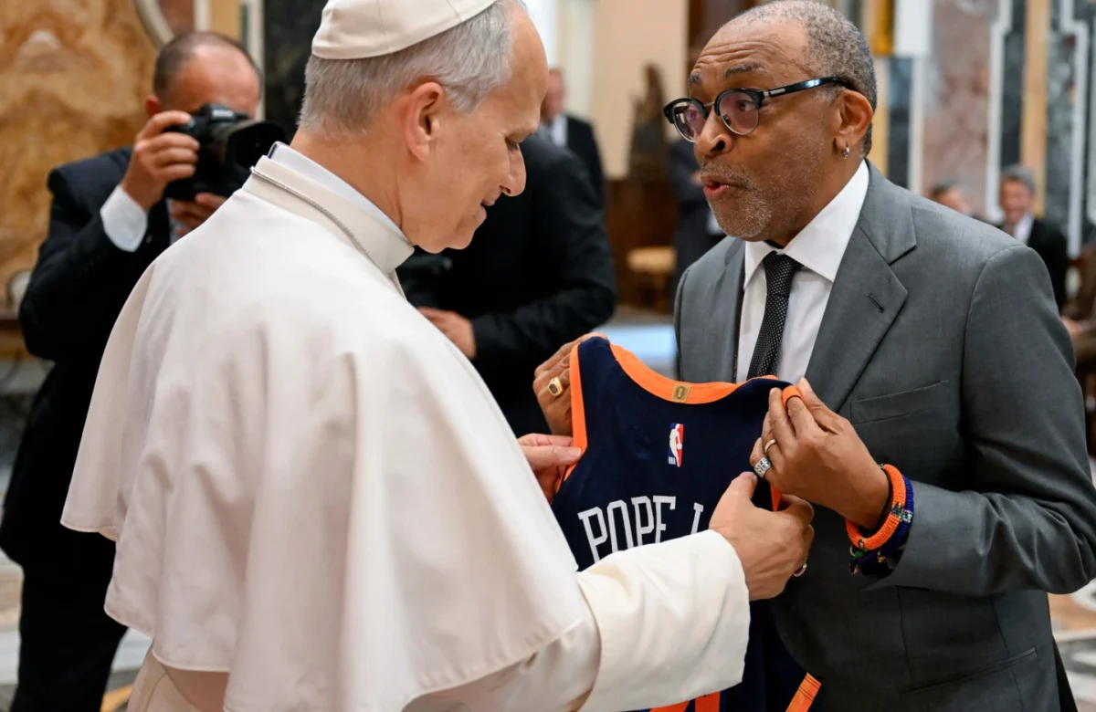 Pope Leo XIV meets with Spike Lee during an audience with and stars directors from the cinema at the Vatican