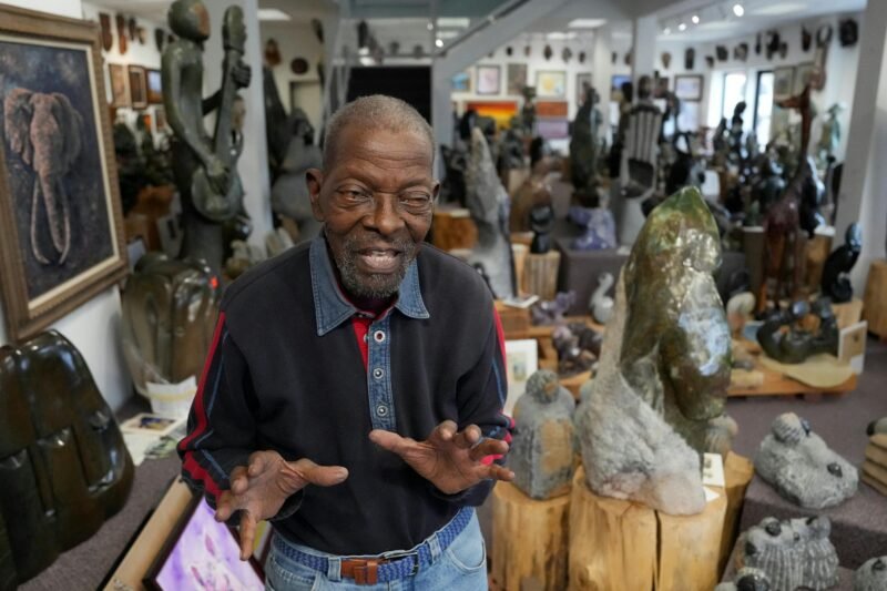 Rex Mhiripiri's gallery at 90th Street and Penn Avenue in Bloomington is filled with Shona stone sculptures from his native Zimbabwe, paintings and art books.