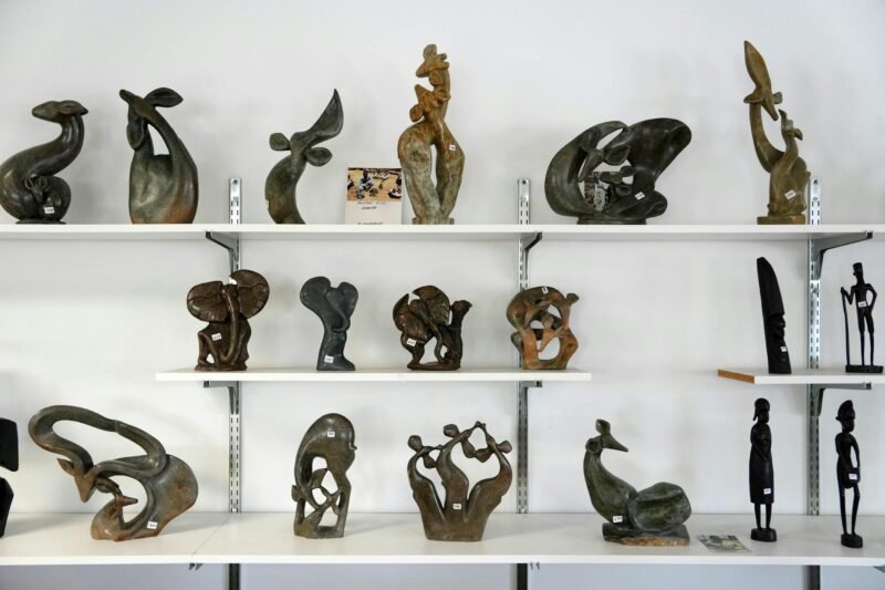 Artist and art dealer Rex Mhiripiri sells smaller stone sculptures from Zimbabwe in addition to larger pieces.