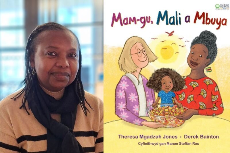 Theresa Mgadzah Jones with her book Mam-gu, Mali a Mbuya, published by Mudiad Meithrin
