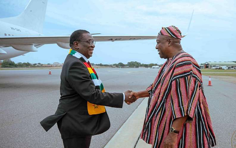 President Mnangagwa is welcomed by Ghana counterpart John Dramani Mahama