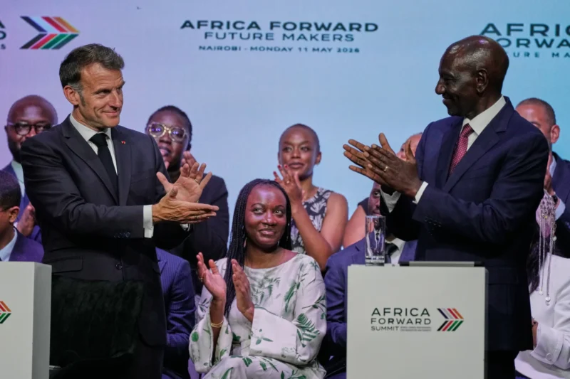 France’s President Emmanuel Macron, left, and Kenya’s President William Ruto